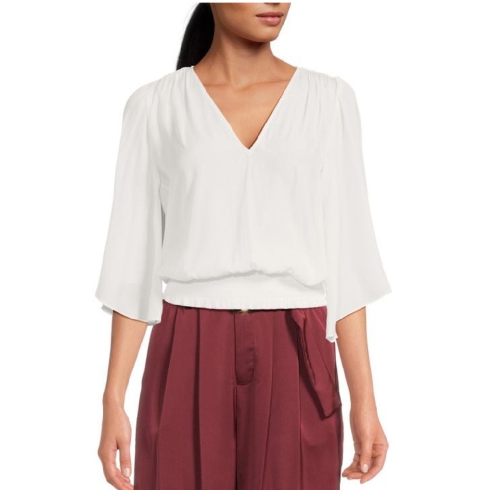 NWT Ramy Brook Ivory 3/4 Sleeve Crop Blouse Size M